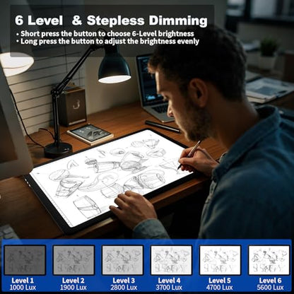 Elice Rechargeable A3 Light Pad with Carry Bag, Magnetic LED Light Board with Physical Button, Super Bright Diamond Art Light Pad, Ultra-Thin Light Box for Tracing, Weeding, Diamond Painting -Black - color: Black, size: A3 with Carry Bag