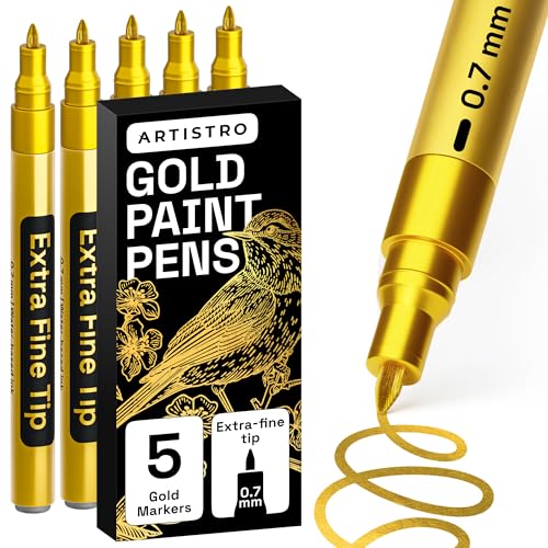 ARTISTRO Gold Paint Pens - Extra-Fine Tips - Set of 5 - color: Gold