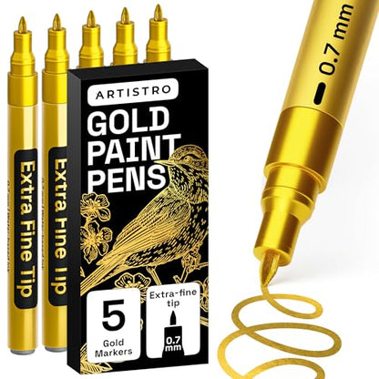 ARTISTRO Gold Paint Pens - Extra-Fine Tips - Set of 5 - color: Gold