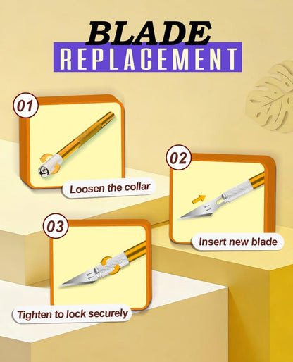 DIYSELF Hobby Knife Kit with 20#11 Blades, Aluminum Handle, 6-Inch Ruler | Hobby Knife Set with 20 #11 Blades, Ruler for DIY, Art & Model Making, Exacto Knife Kit for Crafters & Hobbyists, Gold - color: Gold-20