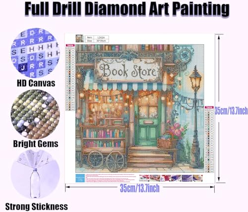 Yanfairy Book Store Diamond Art Painting Kits, Full Drill Diamond Dots Paintings for Adults Beginners, Book Lover Round 5D Paint with Diamonds Pictures Gem Art Painting Kits DIY Crafts Kits 14x14inch - color: book store 3