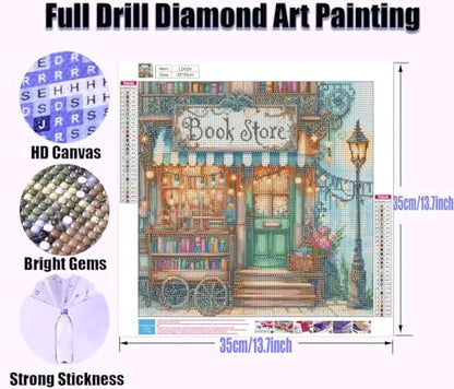 Yanfairy Book Store Diamond Art Painting Kits, Full Drill Diamond Dots Paintings for Adults Beginners, Book Lover Round 5D Paint with Diamonds Pictures Gem Art Painting Kits DIY Crafts Kits 14x14inch - color: book store 3