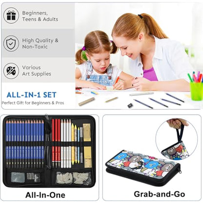 53 PCS Drawing Kit Sketching Pencil Set, Sketch Pencils Art Supplies with Graphite, Charcoal, Blending Tools, Drawing Pencils for Artists Adults Beginner Family Friends