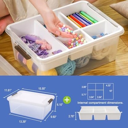 MACOPRO 17QT Clear Plastic Box Craft Storage Bin with Removable Tray & Lid - size: 1Pack-17QT