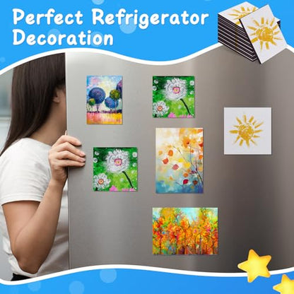 Engrowtic 30 Pcs 60 Pcs Mini Magnetic Canvas Panel Boards 3" x 3" 2.5" x 2.5" 2.2" x 3" 3" x 4" Magnetic Painting Canvas Panel Assorted Size for Painting Fridge Locker Art Crafts DIY