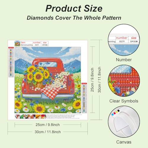 Acudotr Truck Sunflower Diamond Art Kits for Adults, Home Decor, 12x12In