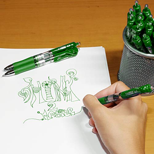 [24 Pens - Green Ink] Think2 Retractable Gel Pens. (24 Green) Fine Point (0.5mm) Rollerball Pens with Comfort Grip. - color: Green