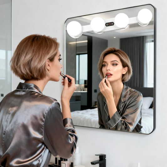Portable LED Makeup Cordless Rechargeable Professional Vanity Mirror Light with 4 LED Bulbs,Simulated Daylight for Bathroom Makeup Dressing Table Lights Dresser Lights - color: Black