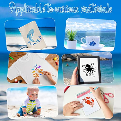 Fainne 100 Pcs 2 Inch Ocean Stencils Small Stencils for Painting | Reusable Craft Stencils, DIY Scrapbook, Wood Wall Fabric Rock Chalkboard Sign Painting, Home Art Decor Projects - style: Marine Life