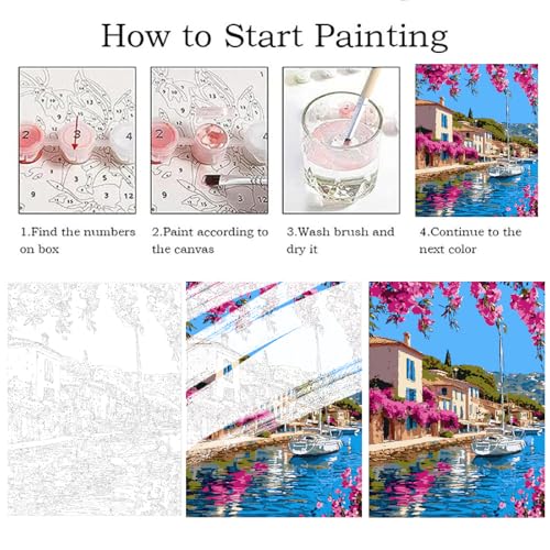 ZRIZQ Landscape Paint by Numbers Kit for Adults Beginner,City Scape,16x20 | Full set with wooden brushes,rolled canvas,rich paints.Calming activity.Beginner friendly.Just open and paint. - color: 16"X20"Rolled Canvas(Frameless)-Landscape 7