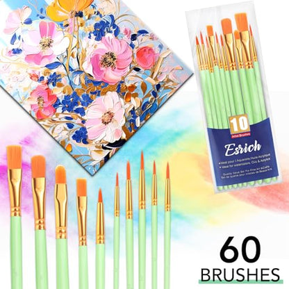 ESRICH 60PCS Paint Brushes, Paint Brush for Acrylic Painting Kids Adult Arts Painting Brush Kits - color: Green, size: 60