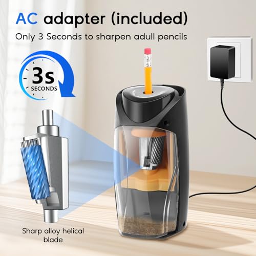 Heavy Duty Electric Pencil Sharpener with Holder – Auto Stop Sharpener for No.2 & Colored Pencils, Desktop Pencil Cup Design, AC Adapter Included – Ideal for School, Office & Studio