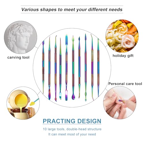 10Pack Large Size Stainless Steel Wax Carvers Tool Set Spatula Double Ended Rainbow Kit for production wax figures clay sculptures and pottery handmade artworks