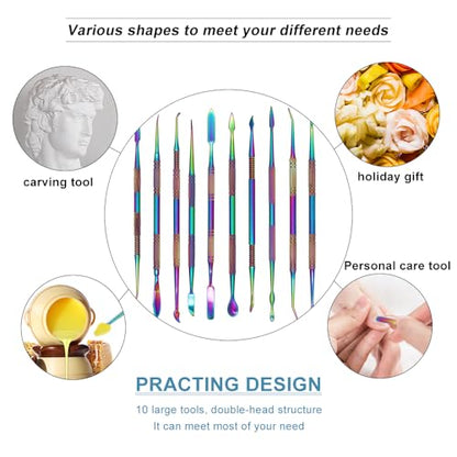 10Pack Large Size Stainless Steel Wax Carvers Tool Set Spatula Double Ended Rainbow Kit for production wax figures clay sculptures and pottery handmade artworks