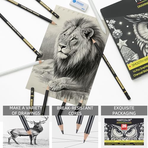 MARTCOLOR 26 Pcs Drawing Sketching Pencil Set, Graphite Pencils (14B-4H)