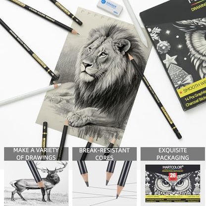 MARTCOLOR 26 Pcs Drawing Sketching Pencil Set, Graphite Pencils (14B-4H)