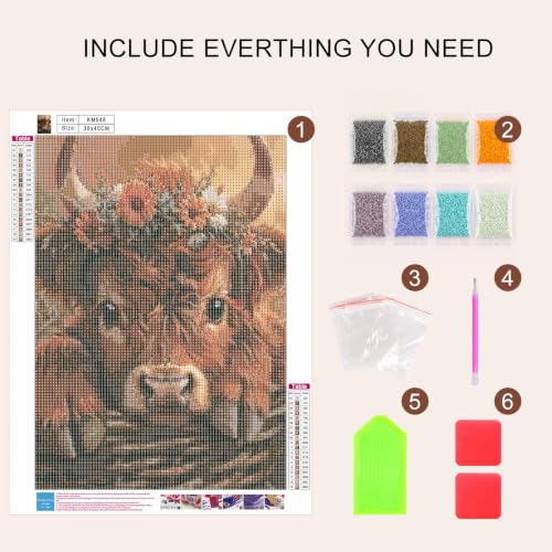 Mosaflare 5D Highland Cow Diamond Painting Kits for Adults 12x16 Inch - color: KM548-1