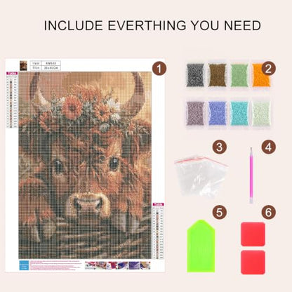 Mosaflare 5D Highland Cow Diamond Painting Kits for Adults 12x16 Inch - color: KM548-1
