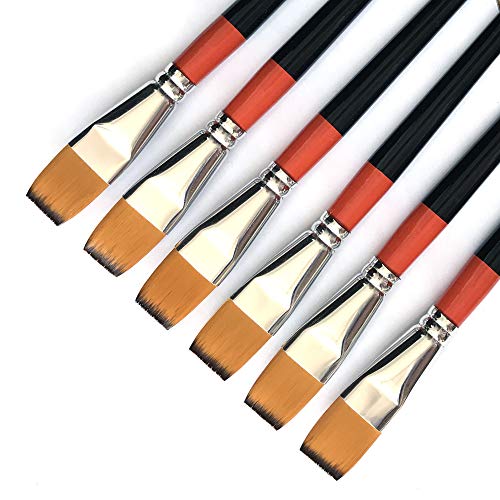 3/4 Inch Flat Bright Paint Brush Set of 6, Premium Taklon Synthetic Hair - size: 0.75 Inch Flat (6 PCS)