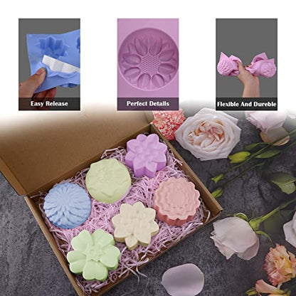 Sakolla 2 Pack Silicone Soap Molds, 6 Cavities Different Flower Shapes Silicone Mold, Perfect Making for Soap, Lotion Bar, Bath Bombs (Pink + Blue) - color: Flower/Pink & Blue