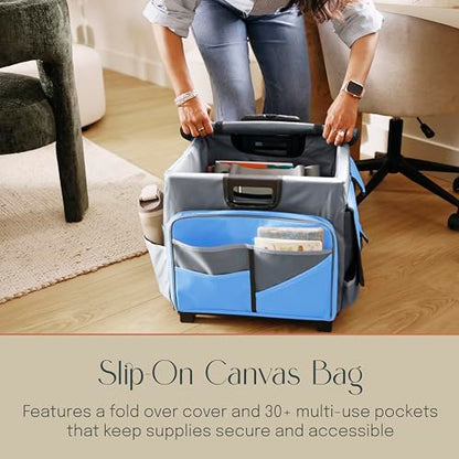 Folding Mobile Utility Cart, Canvas Organizer Bag, Blue/Grey - color: Blue/Grey