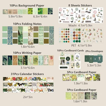 YagCu Scrapbook Kit for Beginners, Aesthetic Junk Journal Supplies, Scrapbooking and Journaling Materials, Bullet Journals Stationery, Planner DIY Arts Craft, Women Adults - color: Forest