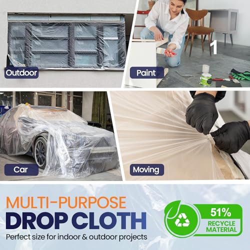 1 Pack 12 x 9 ft Extra Large Plastic Drop Cloth for Painting | Light & Durable Tarp Cover for Furniture Plastic Clear Tarp Waterproof - Paint Floor Covering - Painters Drop Cloth Sheeting - size: 1 Sheet