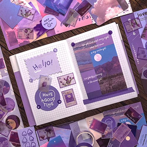 Scrapbooking Supplies Kit, Aesthetic Junk Journal Supplies, Scrapbook Kit | Cute Stationary Set with Bullet Journaling Stickers, Vintage Ephemera Collage Craft Supplies Gift for Adults Women Beginner - color: Moonlight