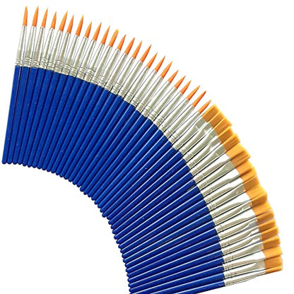 50 Pcs Small Paint Brushes for Kids, Teens, Short Handle Paint Brushes Bulk for Detail Painting (10.5cm (25 Flat + 25 Round))