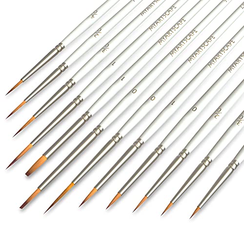 MyArtscape Artist Quality Painting Set - Acrylic Paint - 12 x 12ml Tubes with Miniature Paint Brushes - Set of 12 for Detail & Fine Point Painting