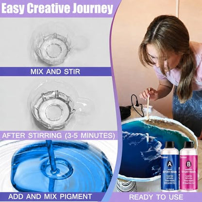 Teexpert Epoxy Resin Kit for Beginners, Resin Kit with Coaster Molds, Silicone Molds Kit, Pigments, Crystal Clear Art Resin, Casting & Coating for DIY Coasters 16 FL.OZ