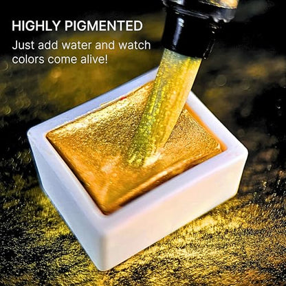 Metallic Watercolor 48 Colors|Tin Box & Waterbrush |Intense Pigments, Smooth Blend