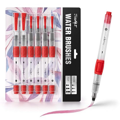 JusArt Water Brush Pens 6-Pack Leak-Proof Refillable Watercolor Pens - color: 6 Pcs Red