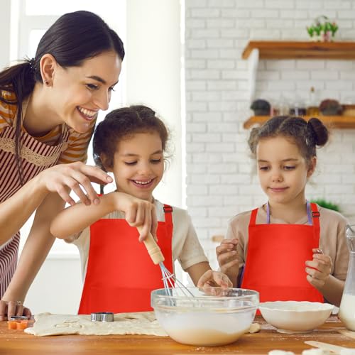 10 Pack Kids Apron Adjustable Children Apron with 2 Pockets Children Chef Painting Aprons for Cooking Baking Painting Crafts Making (Red) - color: Red