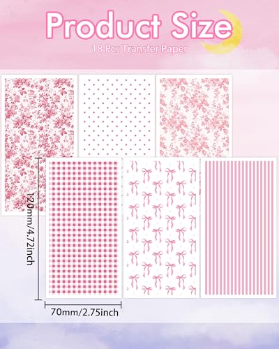 Puocaon Pink Clay Transfer Paper - 18 Pcs Conquete Bow Transfer Paper for Polymer Clay Jewelry Earrings, Chinoiserie Bow Checkerboard Design - color: pink