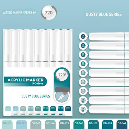 Water Based Acrylic Paint Markers Blue, 9 Colors Paint Pen Set - color: Blue Series-2