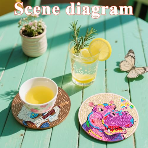 DOTSOPS 8 Pcs Animal Diamond Painting Coasters for Beginners with Holder - color: Eanimal