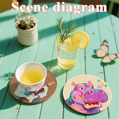 DOTSOPS 8 Pcs Animal Diamond Painting Coasters for Beginners with Holder - color: Eanimal