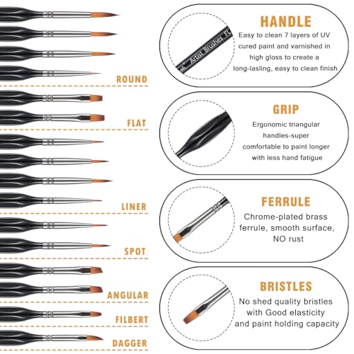 Brusarth Detail Paint Brushes, Miniature Paint Brushes Set, 16 pcs - size: 16 Pieces