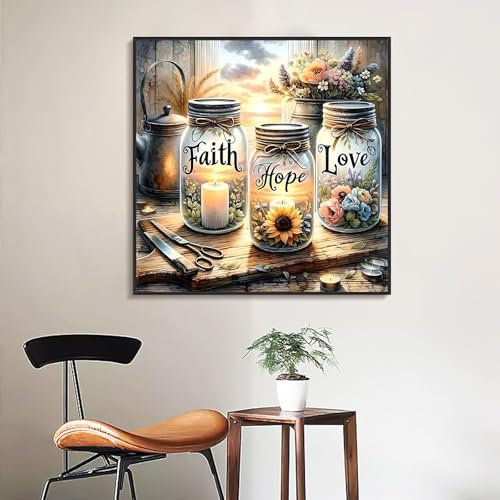 Framed Paint by Numbers Kit for Adults Faith, Hope, Love Wishing Bottle - color: YOP-F-1204, size: 10x10 Inch