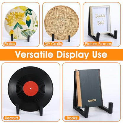 2 Pack Large Plate Stands for Display – 8 Inch Black Metal Easel Stands for Picture Frames, Books, Platters, Photos & Artwork – Industrial-Style Tabletop Display Holder (Iron, 6” x 5.7” x 8”)