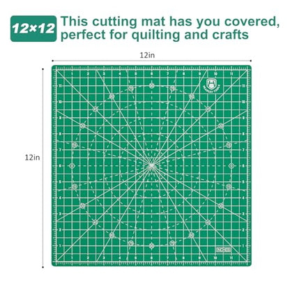 Headley Tools 12"x12" Rotating Cutting Mat, Self Healing Mat with 360-Degree Rotation & Anti-Slip Base, Sewing Board Cutting Mat Perfect for Fabric Quilting Leather Hobby Project, Green - color: Green, size: 12"L x 12"W