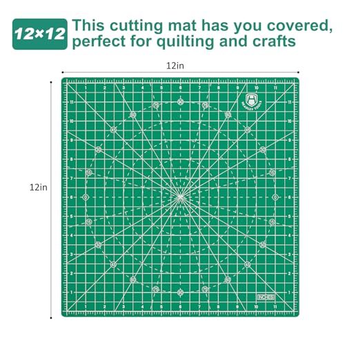 Headley Tools 12"x12" Rotating Cutting Mat, Self Healing Mat with 360-Degree Rotation & Anti-Slip Base, Sewing Board Cutting Mat Perfect for Fabric Quilting Leather Hobby Project, Green - color: Green, size: 12"L x 12"W