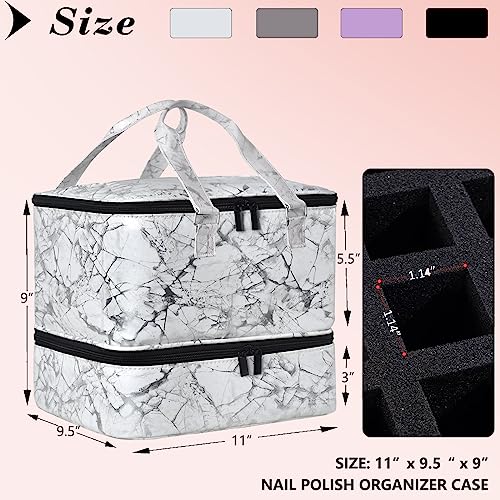 FCQQYWZ Nail Polish Organizer Case - Holds 42+ Bottles (15ml/0.5 fl.oz) and 1 Nail Lamp, Upgraded Double-layer Nail Polish Carrying Case Nail Storage Bag with Handles (White) - color: White-42Bottles