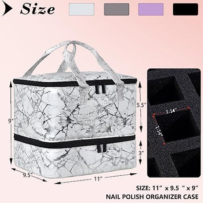 FCQQYWZ Nail Polish Organizer Case - Holds 42+ Bottles (15ml/0.5 fl.oz) and 1 Nail Lamp, Upgraded Double-layer Nail Polish Carrying Case Nail Storage Bag with Handles (White) - color: White-42Bottles