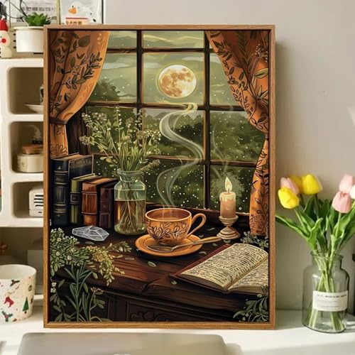 Night Paint by Numbers Kit for Adults, Paint by Number for Adults 16x20 in - color: Window