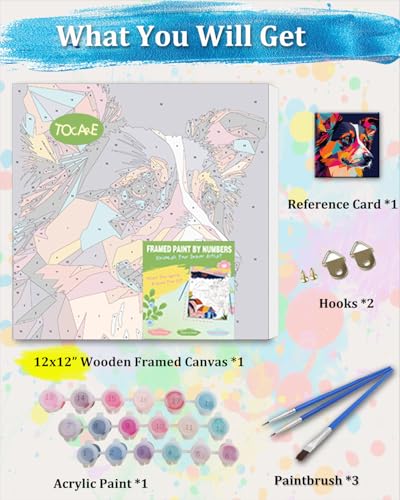 TOCARE Framed Paint by Numbers Kit for Adults Beginners & Kids Ages 8-12,12x12inch Border Collie Paint by Number with Frame,Dog Paint by Numbers Framed Canvas for Amimal Lover(Without Easel) - color: TC-F-295