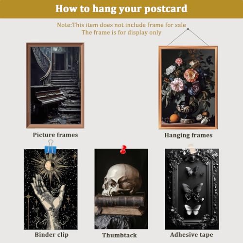 64 Pcs Moody Dark Academia Decor Vintage Postcards, Grunge Room Decor Gothic Wall Art Prints, Victorian Poster Goth Wall Collage Kit Halloween Decorations for Dorm, 4x6 - color: Moody Dark