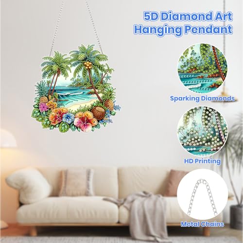 MOGTAA Beach Diamond Art Hanging Kits for Adults, DIY Double Sided Landscade Diamond Art Suncatchers, 5D Special Shape Diamond Painting Pendant Window Ornament Gifts for Home Wall Door Decor - color: Beach-02