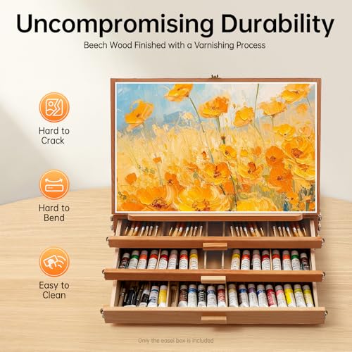 Tabletop Art Easel with 3 Storage Drawers, Adjustable 0-60° Angle Drawing Easel for Artists, Beech Wood Art Easel for Kids Adults, Foldable Storage Box Easel